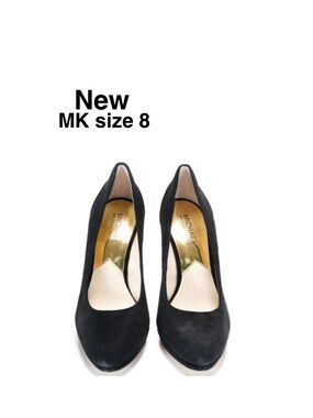 New Michael Kors Yasmine suede pumps Black gold cap logo on heels US 8 inbox⭐️⭐️